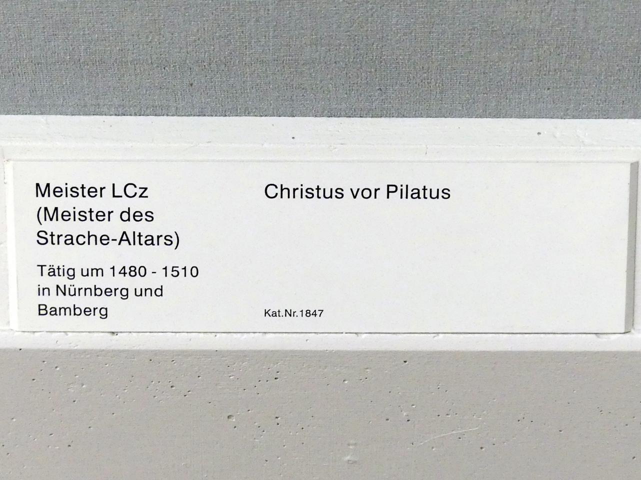 Meister LCz (Meister des Strache-Altars) (1475–1500), Christus vor Pilatus, Berlin, Gemäldegalerie ("Berliner Wunder"), Saal II, um 1480–1510, Bild 2/2