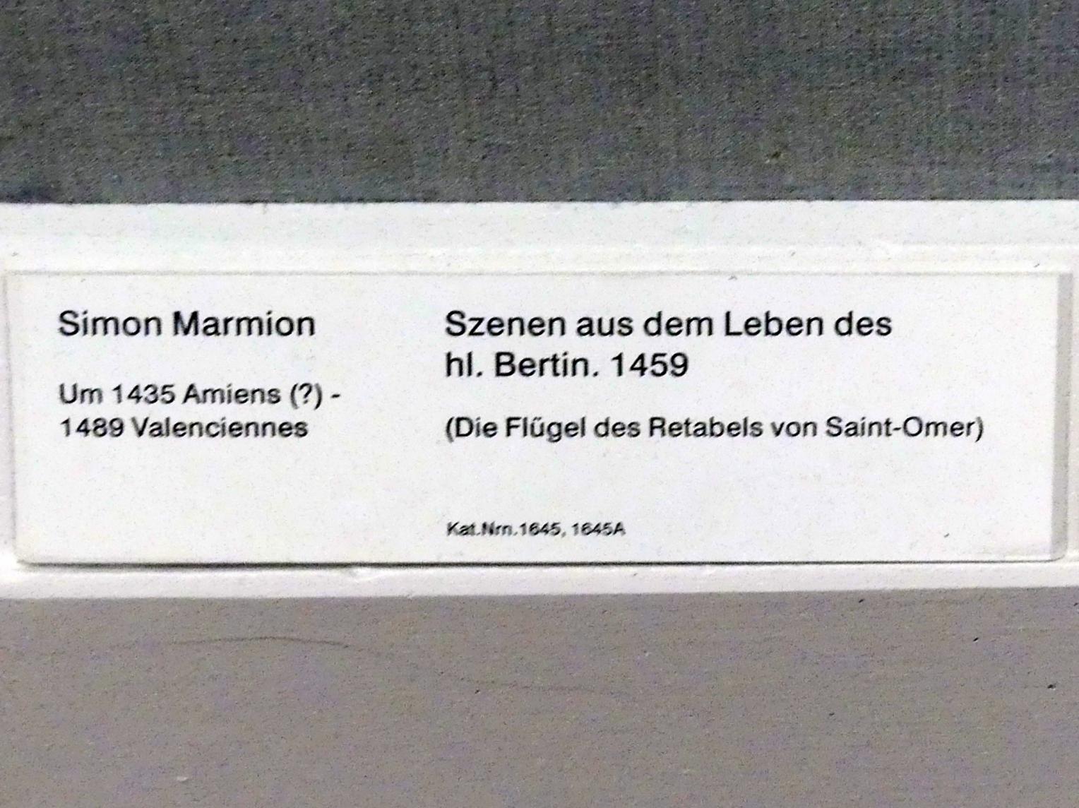 Simon Marmion (1459–1467), Szenen aus dem Leben des hl. Bertin, Saint-Omer, Basilica minor Notre-Dame, jetzt Berlin, Gemäldegalerie ("Berliner Wunder"), Saal IV, 1459, Bild 3/3