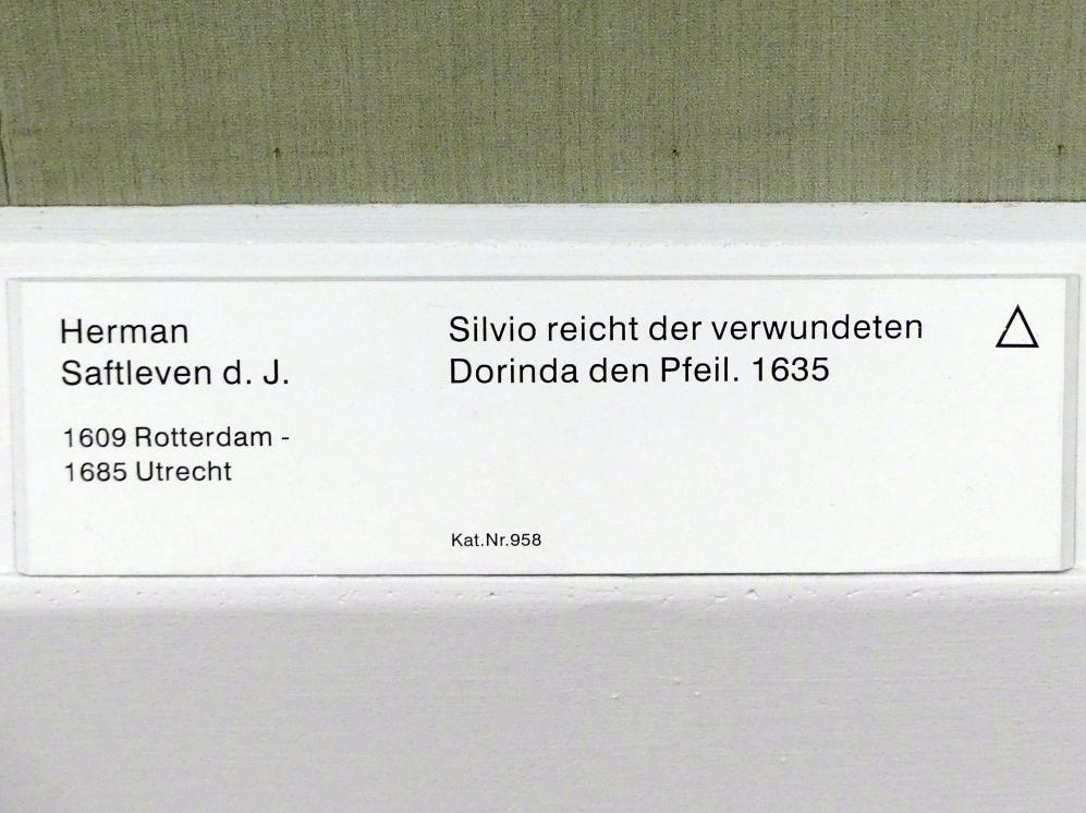 Herman Saftleven (1635–1671), Silvio reicht der verwundeten Dorinda den Pfeil, Honselaersdijk, Schloß Honselaersdijk, jetzt Berlin, Gemäldegalerie ("Berliner Wunder"), Saal IX, 1635, Bild 2/3