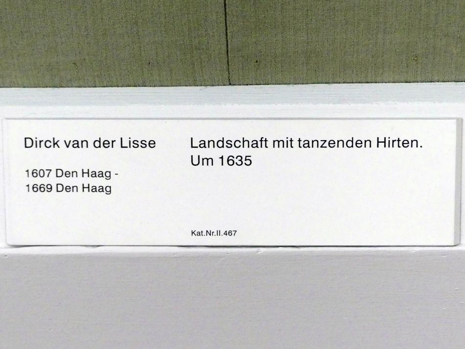 Dirck van der Lisse (1635), Landschaft mit tanzenden Hirten, Honselaersdijk, Schloß Honselaersdijk, jetzt Berlin, Gemäldegalerie ("Berliner Wunder"), Saal IX, um 1635, Bild 2/3