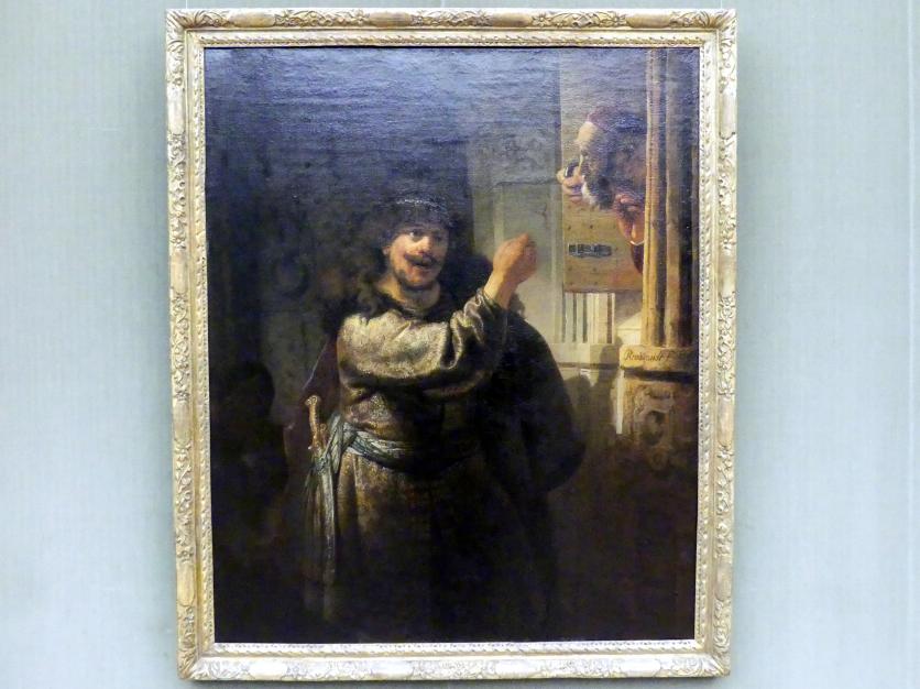 Rembrandt (Rembrandt Harmenszoon van Rijn) (1627–1669), Simson bedroht seinen Schwiegervater, Berlin, Gemäldegalerie ("Berliner Wunder"), Saal X, um 1635, Bild 1/2