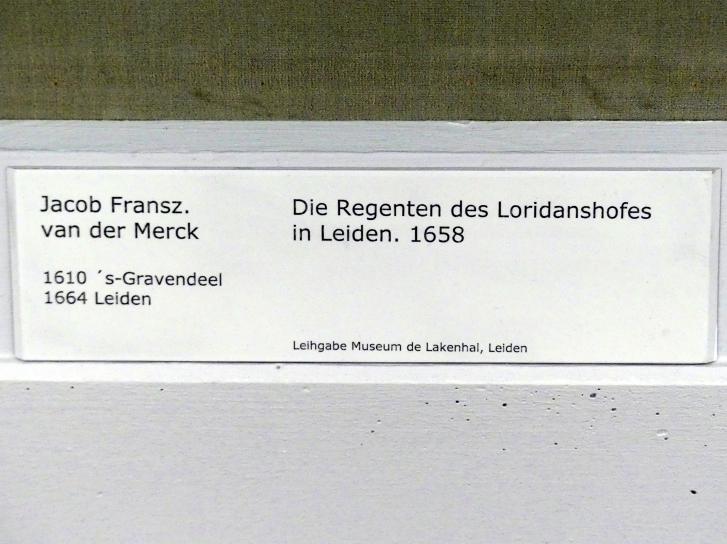 Jacob Fransz van der Merck (1658), Die Regenten des Loridanshofes in Leiden, Berlin, Gemäldegalerie ("Berliner Wunder"), Saal XI, 1658, Bild 2/3
