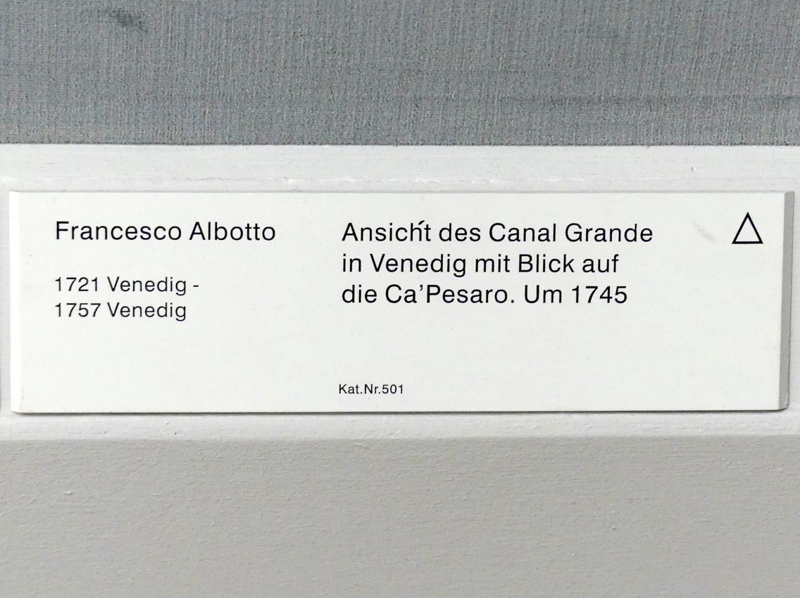 Francesco Albotto (1745), Ansicht des Canal Grande in Venedig mit Blick auf die Ca'Pesaro, Berlin, Gemäldegalerie ("Berliner Wunder"), Saal XII, um 1745, Bild 2/2