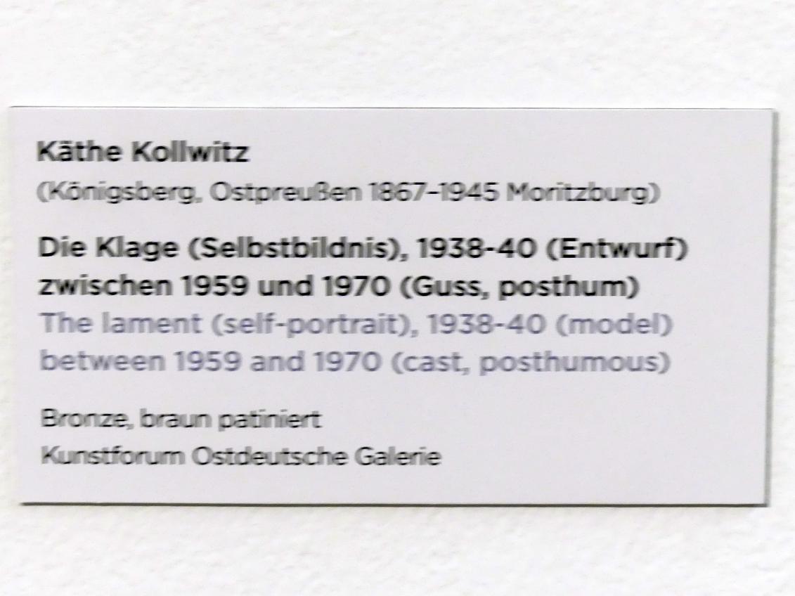 Käthe Kollwitz (1901–1939), Die Klage (Selbstbildnis), Regensburg, Ostdeutsche Galerie, Saal 1, 1938–1940, Bild 2/2