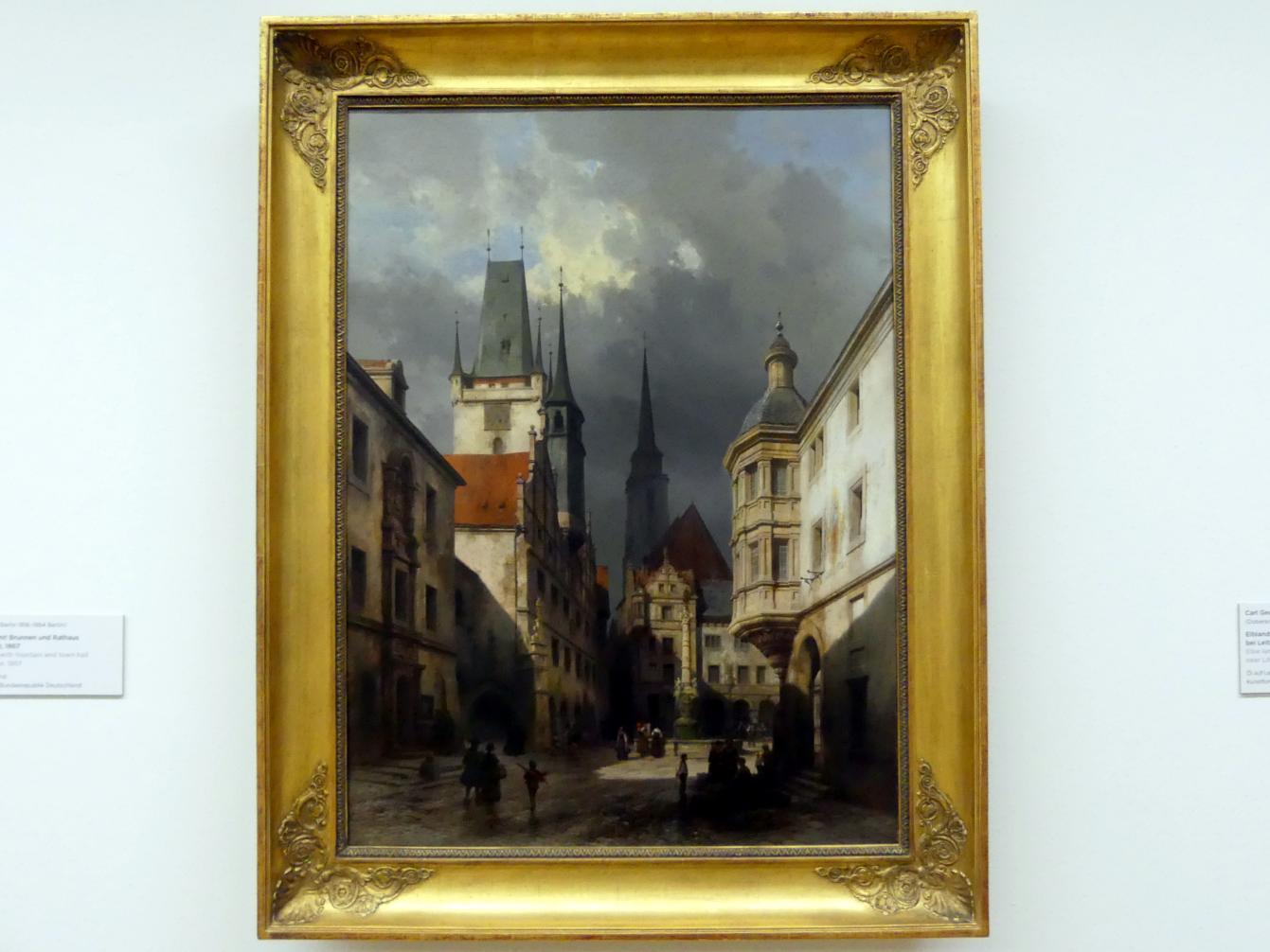 Carl Graeb (1867), Stadtplatz mit Brunnen und Rathaus, Regensburg, Ostdeutsche Galerie, Saal 2, 1867, Bild 1/2
