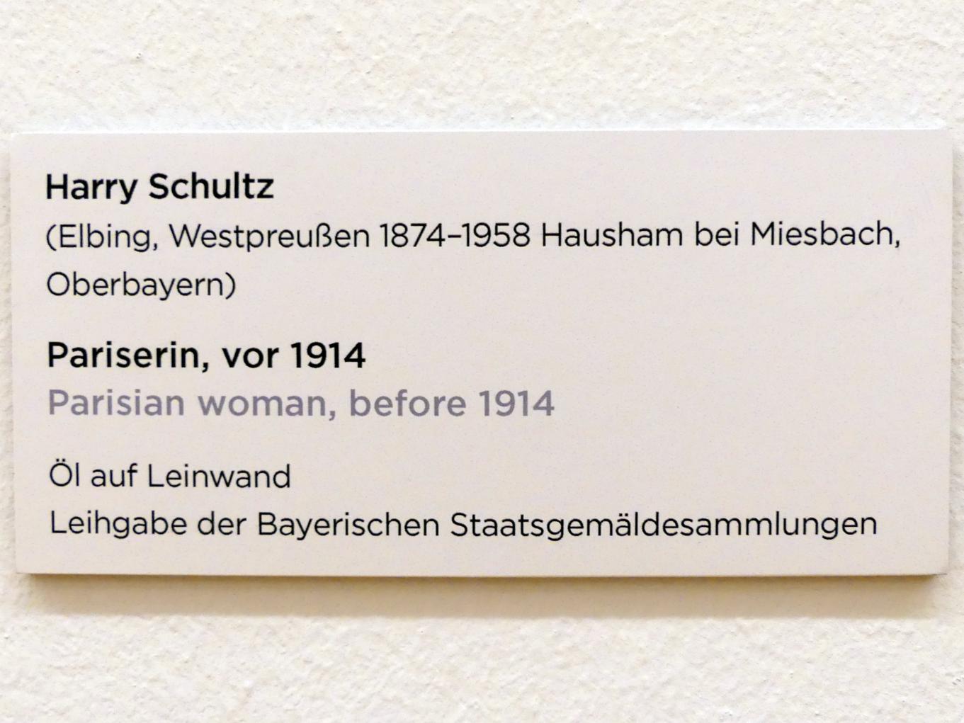 Harry Schultz (1913), Pariserin, Regensburg, Ostdeutsche Galerie, Saal 3, vor 1914, Bild 2/2