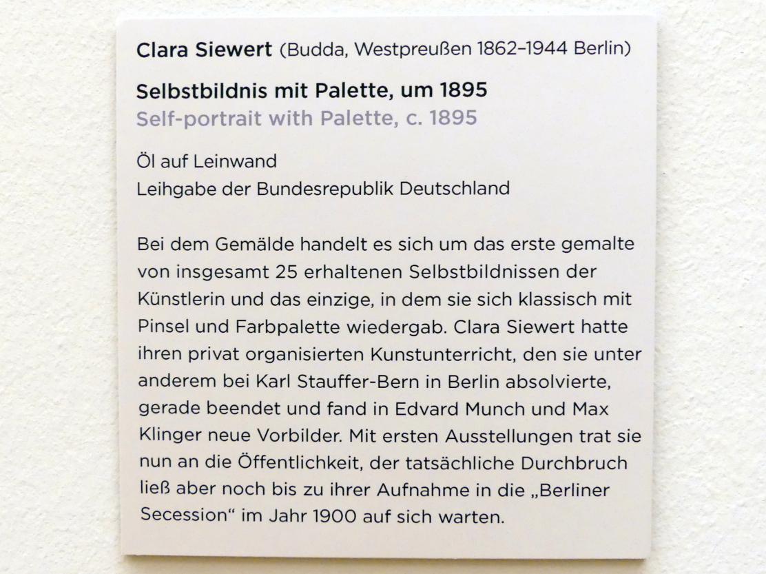 Clara Siewert (1895), Selbstbildnis mit Palette, Regensburg, Ostdeutsche Galerie, Saal 3, um 1895, Bild 2/2