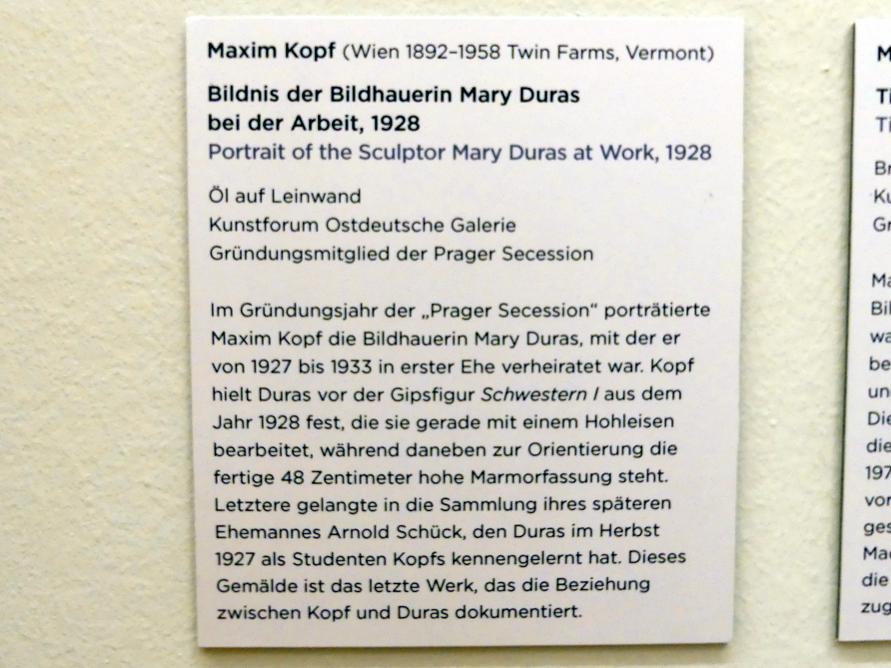 Maxim Kopf (1920–1929), Bildnis der Bildhauerin Mary Duras bei der Arbeit, Regensburg, Ostdeutsche Galerie, Saal 4, 1928, Bild 2/2