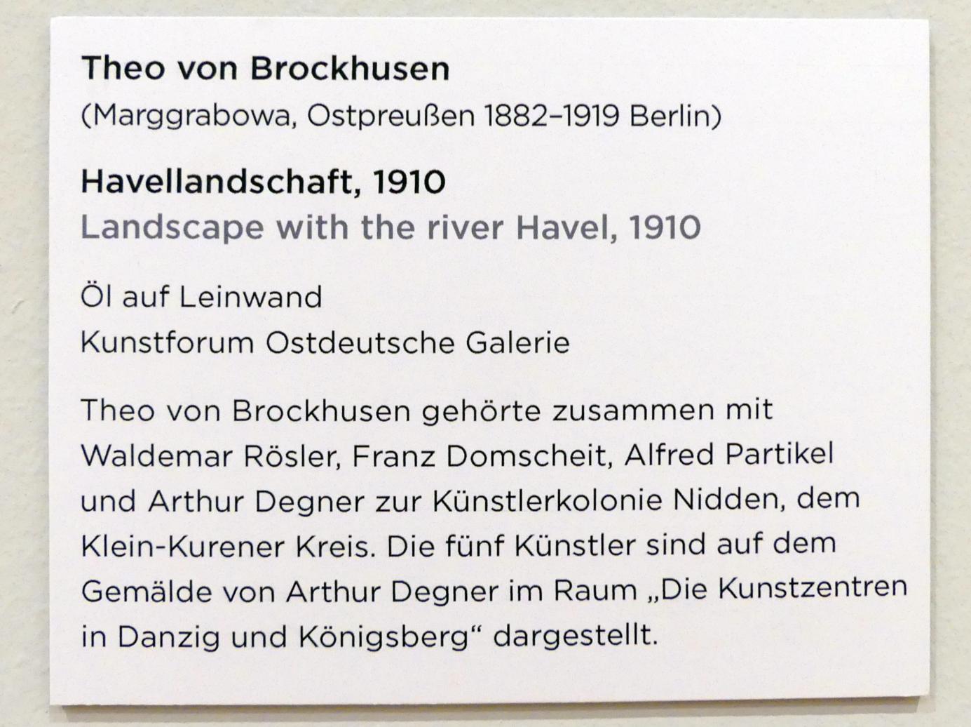 Theo von Brockhusen (1910), Havellandschaft, Regensburg, Ostdeutsche Galerie, Saal 6, 1910, Bild 2/2
