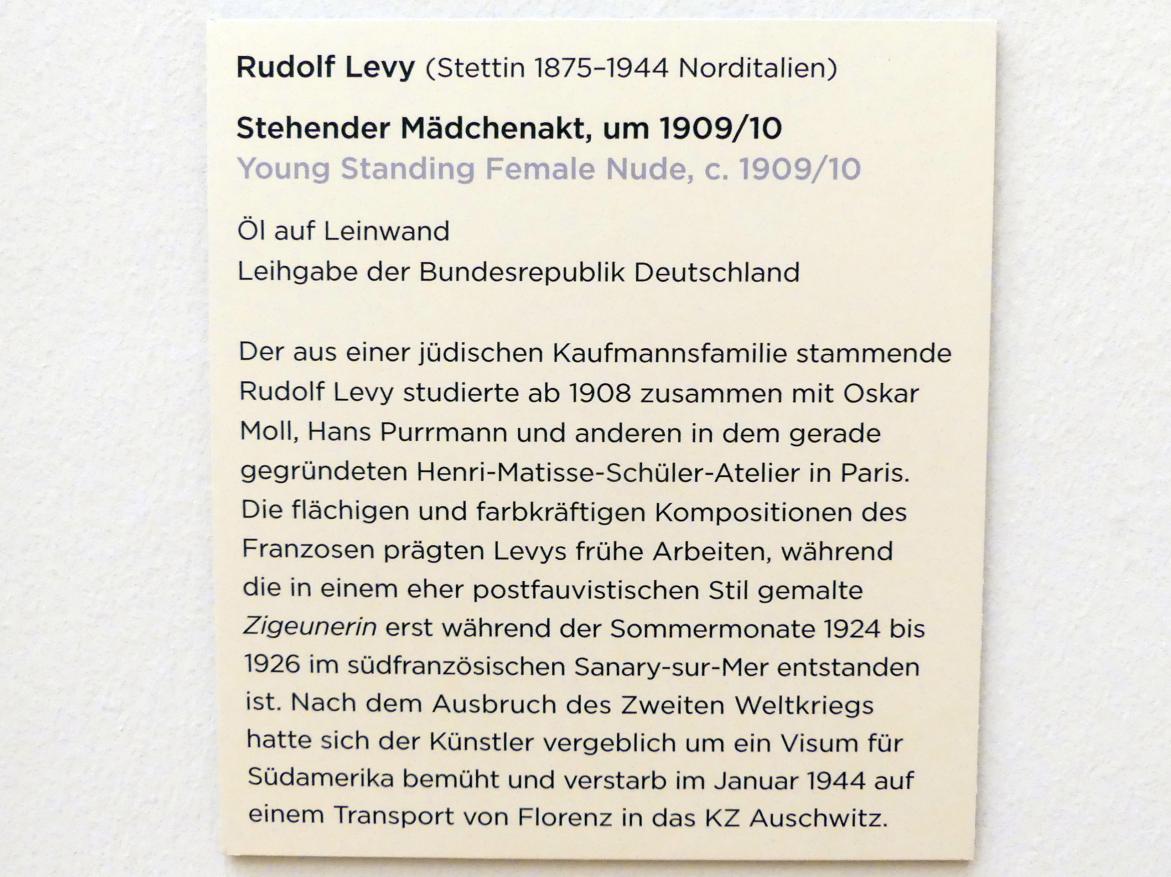 Rudolf Levy (1909–1931), Stehender Mädchenakt, Regensburg, Ostdeutsche Galerie, Saal 7, um 1909–1910, Bild 2/2