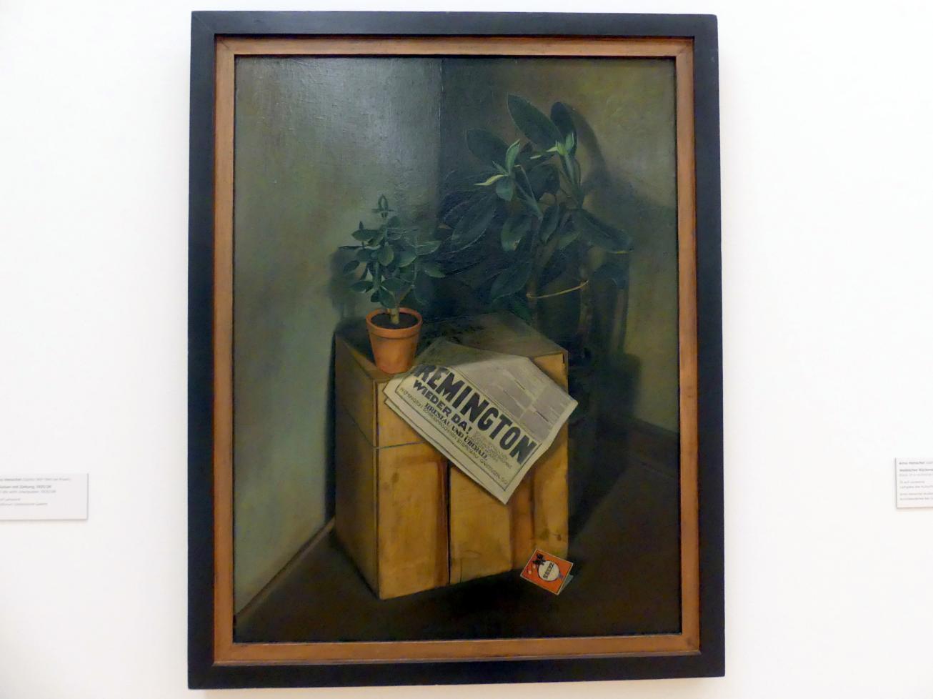 Arno Henschel (1925–1929), Stillleben mit Zeitung, Regensburg, Ostdeutsche Galerie, Saal 8, 1925–1926, Bild 1/2