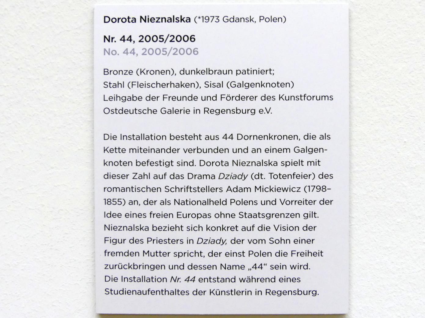 Dorota Nieznalska (2005), Nr. 44, Regensburg, Ostdeutsche Galerie, Saal 10, 2005–2006, Bild 3/3