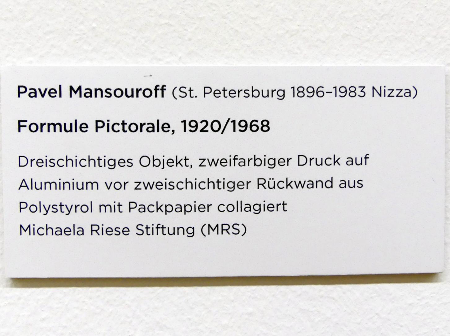Pavel Mansouroff (1920), Formule Pictorale, Regensburg, Ostdeutsche Galerie, Saal 10, 1920, Bild 2/2