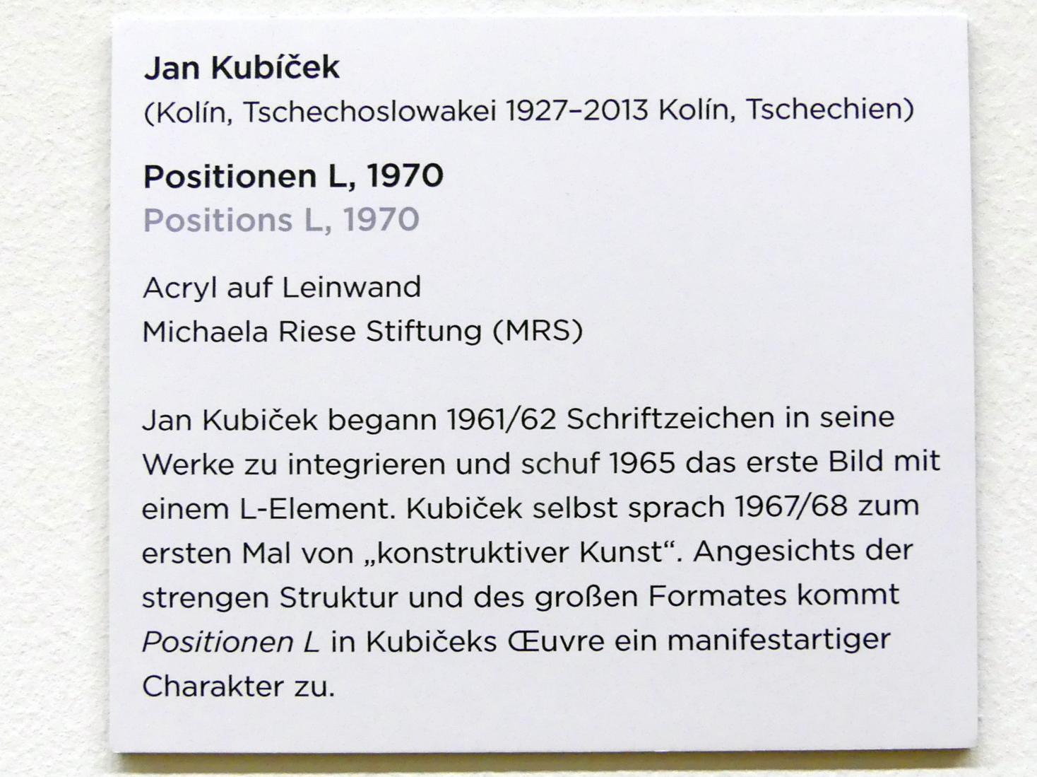 Jan Kubíček (1965–1970), Positionen L, Regensburg, Ostdeutsche Galerie, Saal 10, 1970, Bild 2/2