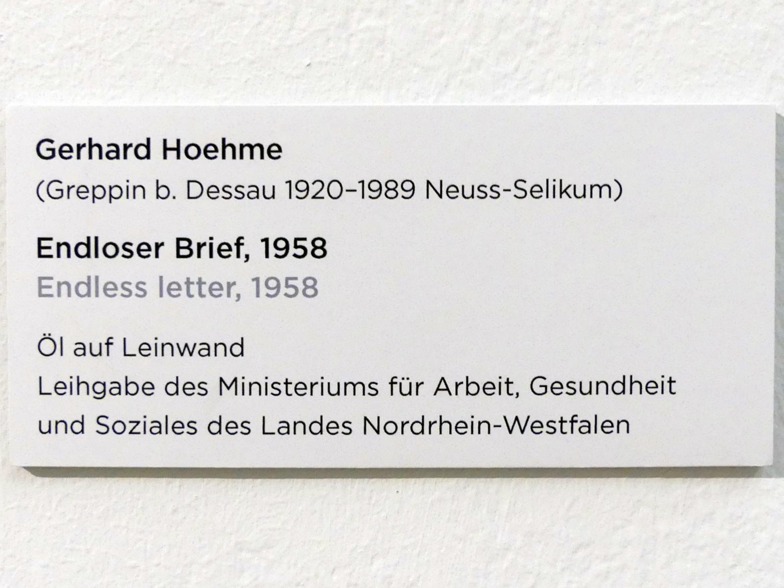 Gerhard Hoehme (1957–1973), Endloser Brief, Regensburg, Ostdeutsche Galerie, Saal 10, 1958, Bild 2/2
