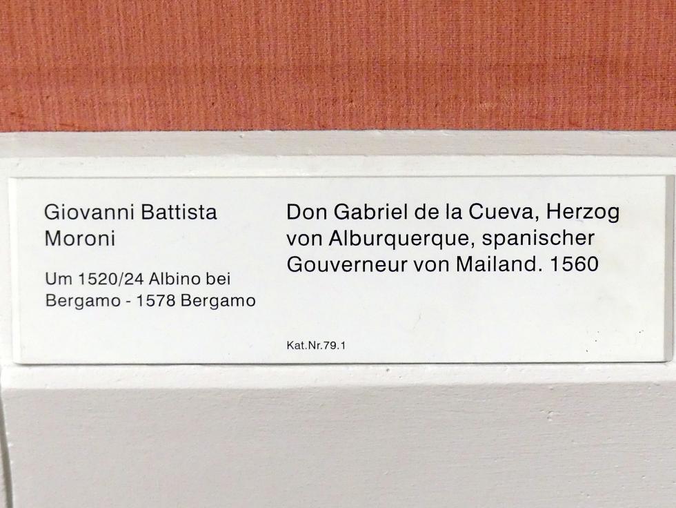 Giovanni Battista Moroni (1554–1565), Don Gabriel de la Cueva, Herzog von Alburquerque, spanischer Gouverneur von Mailand, Berlin, Gemäldegalerie ("Berliner Wunder"), Saal XVII, 1560, Bild 2/2