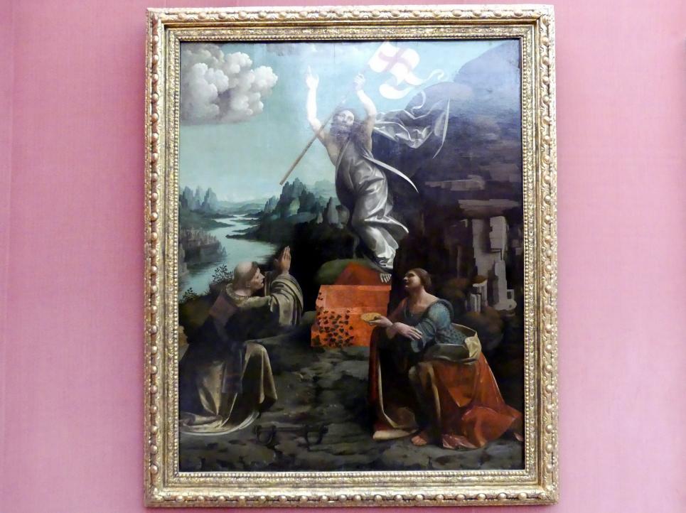 Giovanni Antonio Boltraffio (1492–1509), Die Auferstehung Christi mit den hll. Leonhard von Noblac und Lucia, Berlin, Gemäldegalerie ("Berliner Wunder"), Saal XVII, 1491–1494