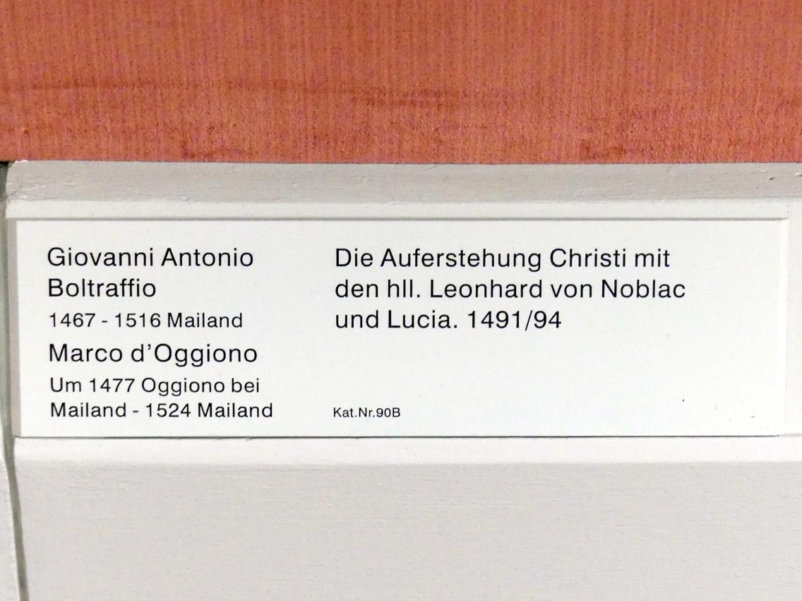 Giovanni Antonio Boltraffio (1492–1509), Die Auferstehung Christi mit den hll. Leonhard von Noblac und Lucia, Berlin, Gemäldegalerie ("Berliner Wunder"), Saal XVII, 1491–1494, Bild 2/2
