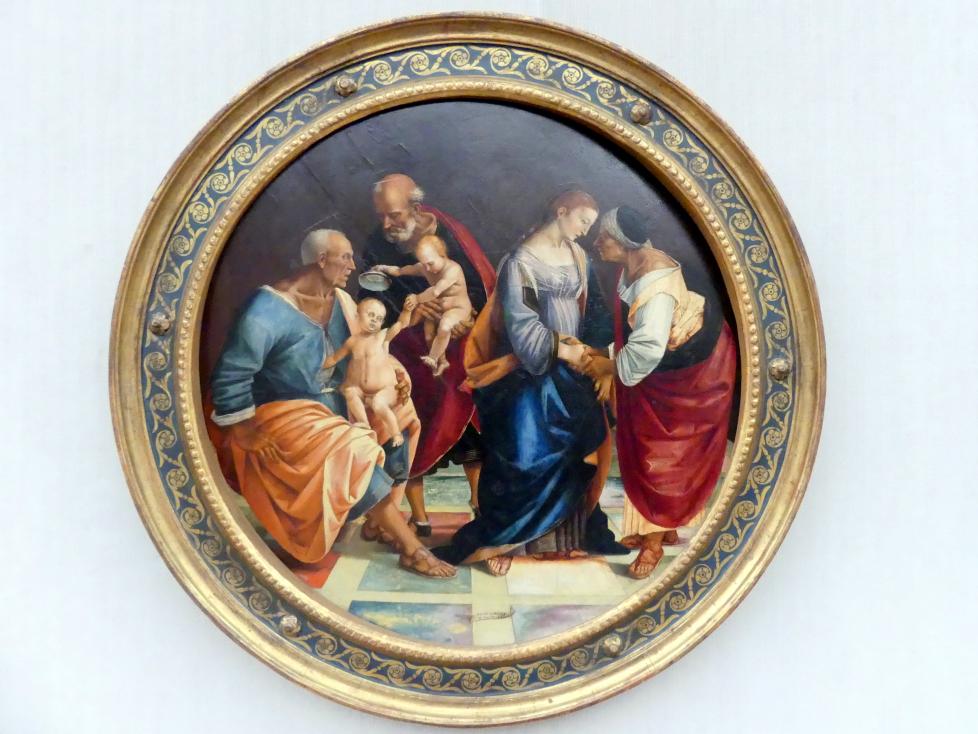 Luca Signorelli (1487–1517), Die Heilige Familie mit Zacharias, Elisabeth und dem Johannesknaben, Berlin, Gemäldegalerie ("Berliner Wunder"), Saal XVIII, nach 1512, Bild 1/2