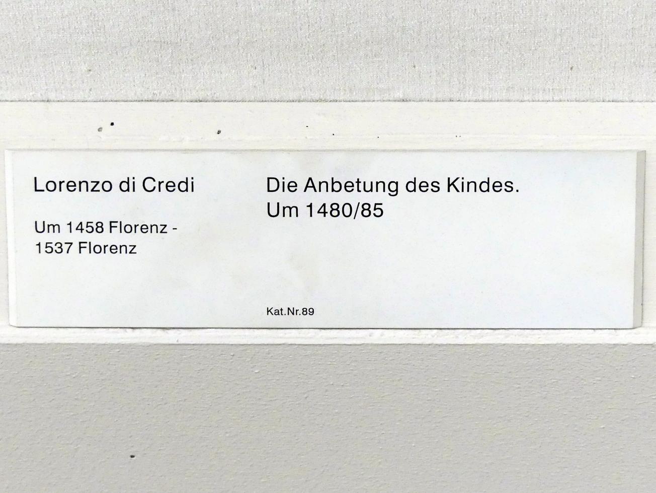 Lorenzo di Credi (1480–1520), Die Anbetung des Kindes, Berlin, Gemäldegalerie ("Berliner Wunder"), Saal XVIII, um 1480–1485, Bild 2/2
