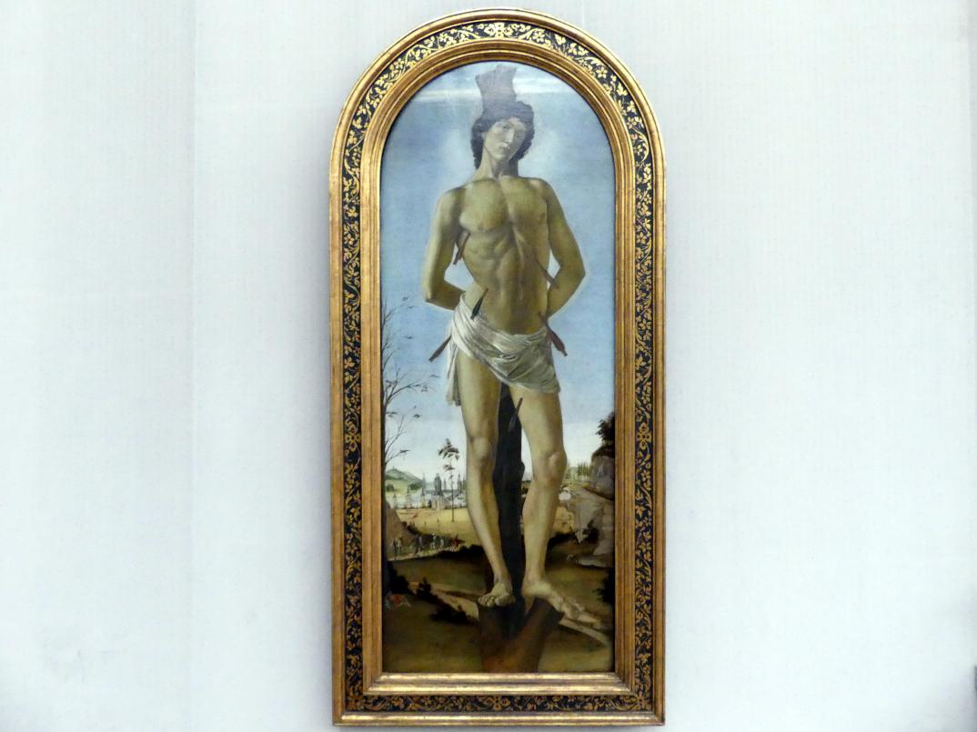 Sandro Botticelli (1462–1500), Der hl. Sebastian, Berlin, Gemäldegalerie ("Berliner Wunder"), Saal XVIII, 1474, Bild 1/2