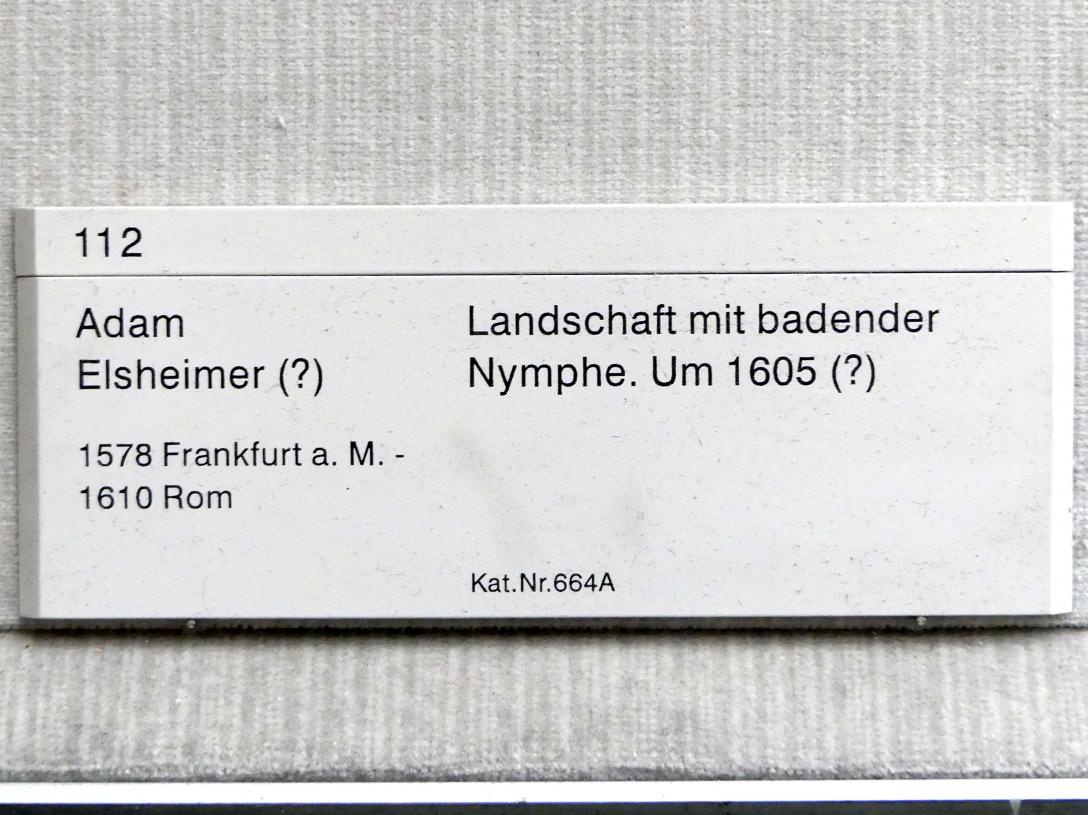 Adam Elsheimer (1597–1609), Landschaft mit badender Nymphe, Berlin, Gemäldegalerie ("Berliner Wunder"), Kabinett 34, um 1605, Bild 2/2