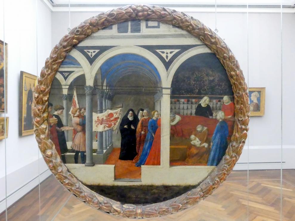 Masaccio (1426–1428), Wochenbett einer vornehmen Florentinerin, Berlin, Gemäldegalerie ("Berliner Wunder"), Kabinett 39, Undatiert, Bild 1/2