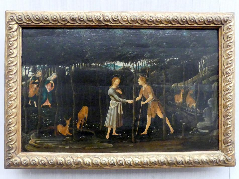 Jacopo del Sellaio (1469–1480), Die Begegnung des Christusknaben mit dem Johannesknaben, Berlin, Gemäldegalerie ("Berliner Wunder"), Kabinett 39, Undatiert, Bild 1/2