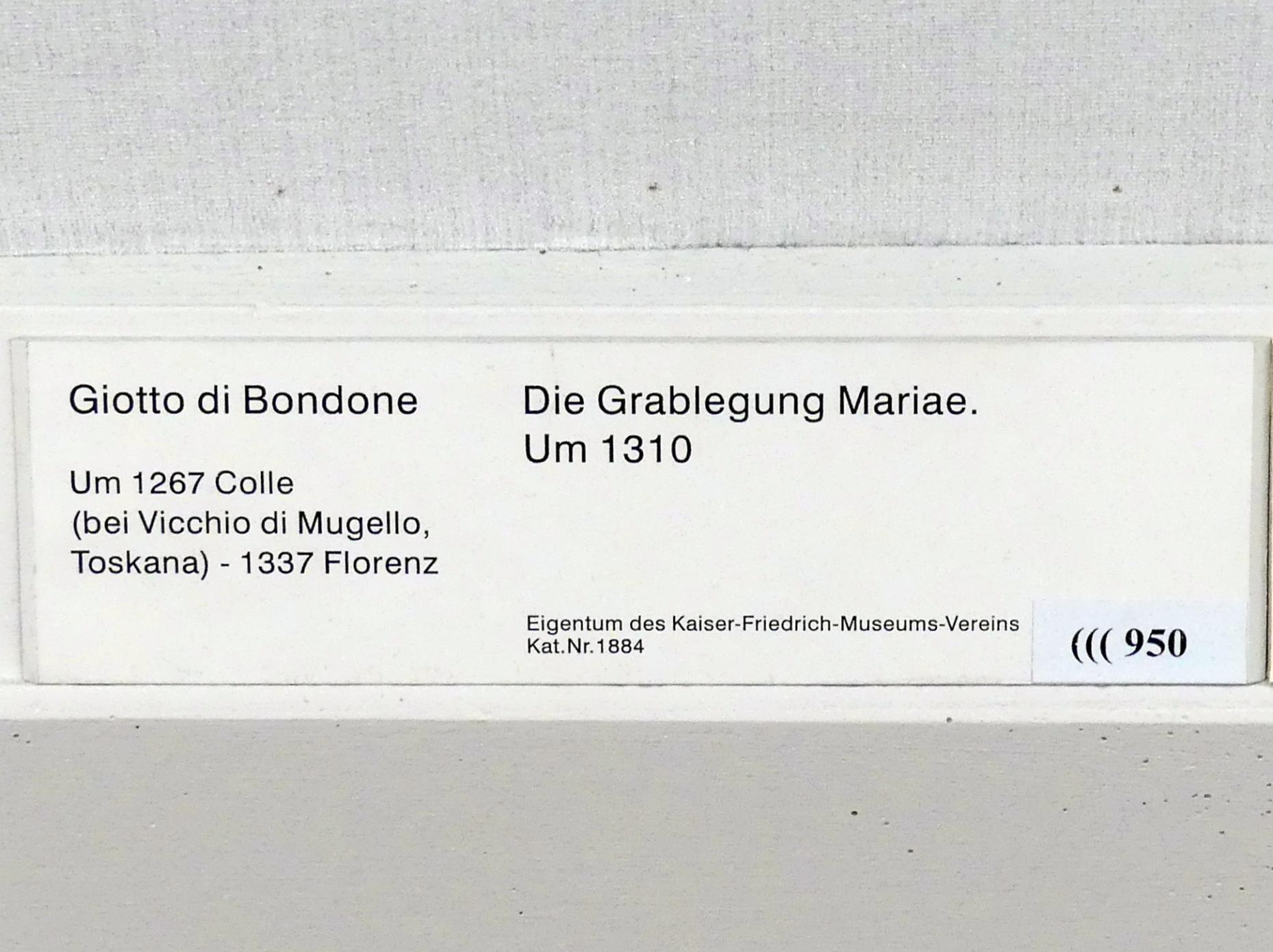 Giotto di Bondone (Giotto) (1298–1330), Die Grablegung Mariae, Berlin, Gemäldegalerie ("Berliner Wunder"), Kabinett 41, um 1310, Bild 2/2