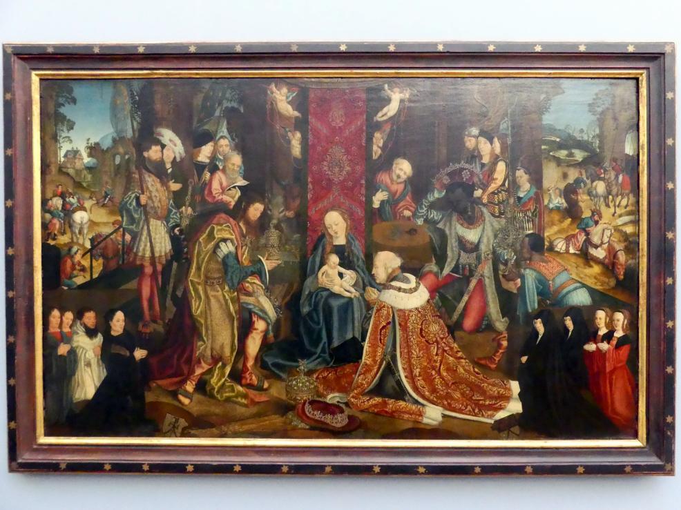 Meister des Aachener Altars (1492–1515), Die Anbetung der Heiligen Drei Könige, Berlin, Gemäldegalerie ("Berliner Wunder"), Kabinett 1, um 1510