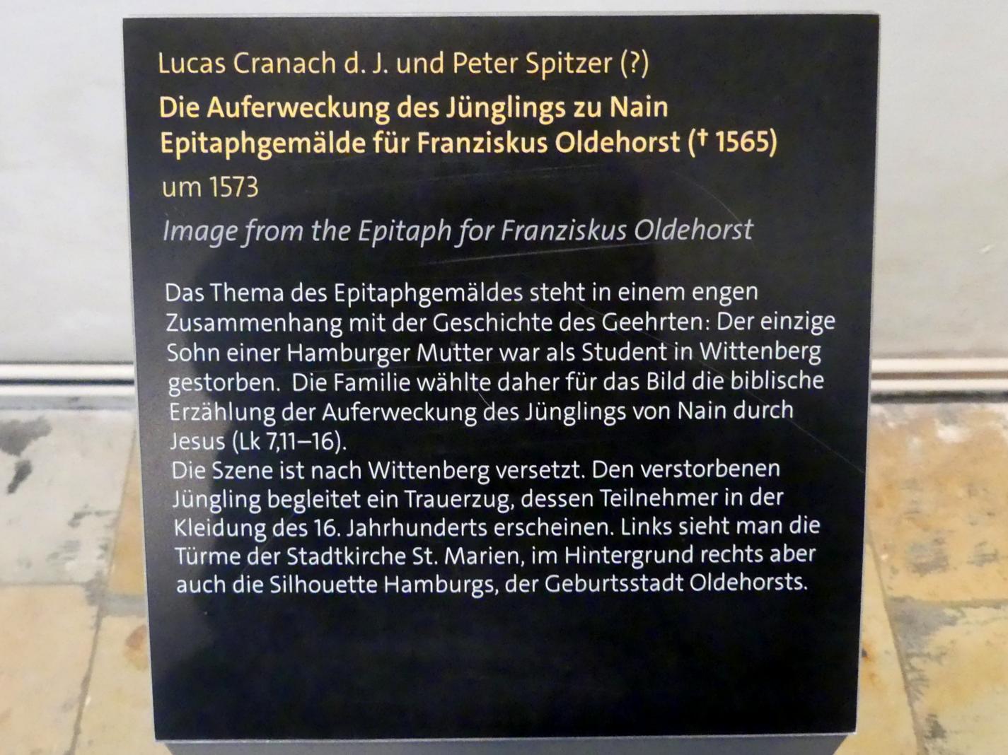 Lucas Cranach der Jüngere (1537–1586), Die Auferweckung des Jünglings Nain, Lutherstadt Wittenberg, Stadt- und Pfarrkirche St. Marien, um 1573, Bild 2/2