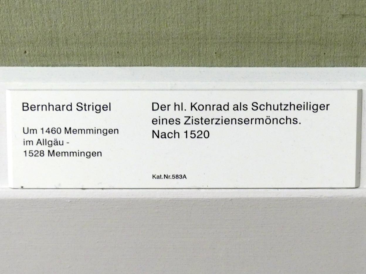 Bernhard Strigel (1475–1528), Der hl. Konrad als Schutzheiliger eines Zisterziensermönchs, Berlin, Gemäldegalerie ("Berliner Wunder"), Kabinett 3, nach 1520, Bild 2/2