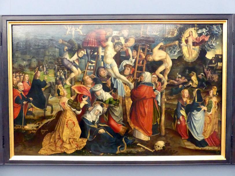 Jacob van Utrecht (1513–1522), Triptychon mit der Kreuzabnahme, Berlin, Gemäldegalerie ("Berliner Wunder"), Kabinett 6, 1513, Bild 3/5