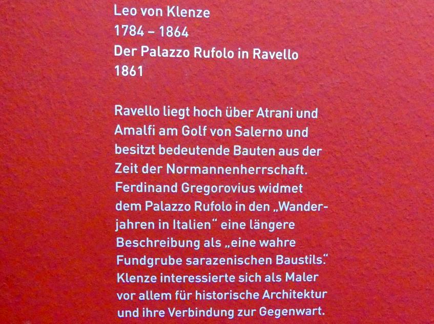 Leo von Klenze (1834–1861), Der Palazzo Rufolo in Ravello, München, Sammlung Schack, Erdgeschoss Saal 2, 1861, Bild 2/2