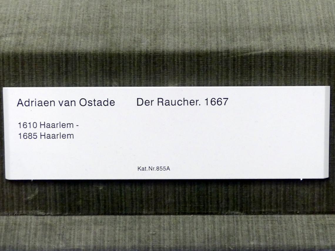Adriaen van Ostade (1635–1670), Der Raucher, Berlin, Gemäldegalerie ("Berliner Wunder"), Kabinett 10, 1667, Bild 2/2