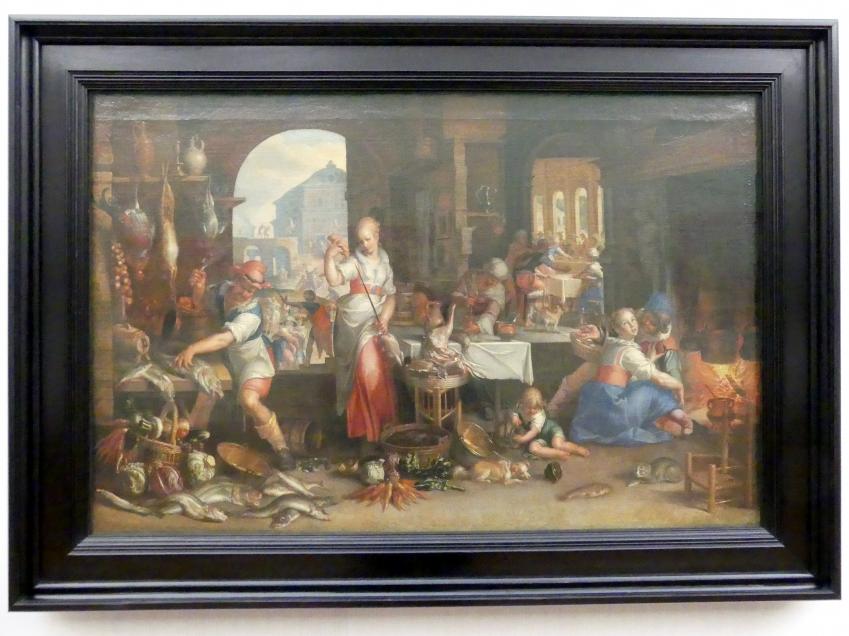 Joachim Anthonisz. Wtewael (1595–1615), Küchenstück mit dem Gleichnis vom Großen Gastmahl, Berlin, Gemäldegalerie ("Berliner Wunder"), Kabinett 11, 1605, Bild 1/2