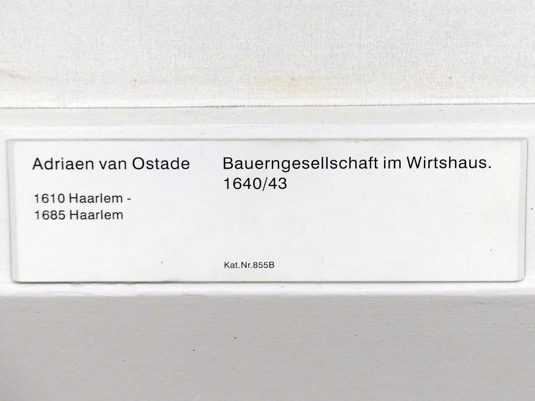 Adriaen van Ostade (1635–1670), Bauerngesellschaft im Wirtshaus, Berlin, Gemäldegalerie ("Berliner Wunder"), Kabinett 13, 1640–1643, Bild 2/2