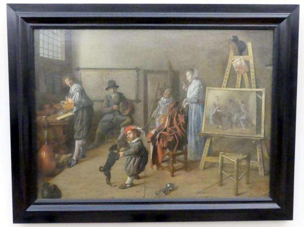 Jan Miense Molenaer (1631–1650), Die Werkstatt des Malers, Berlin, Gemäldegalerie ("Berliner Wunder"), Kabinett 13, 1631, Bild 1/2