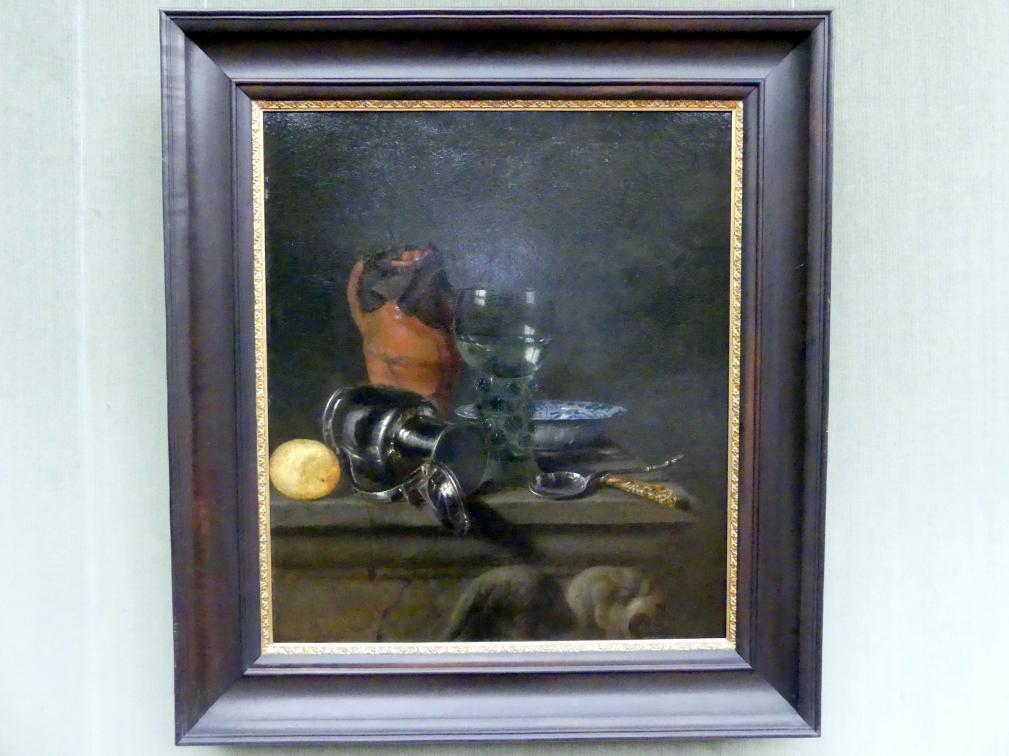 Simon Luttichuys (1649–1655), Stillleben mit umgestürztem Zinnkrug und Römer, Berlin, Gemäldegalerie ("Berliner Wunder"), Kabinett 17, 1649, Bild 1/2
