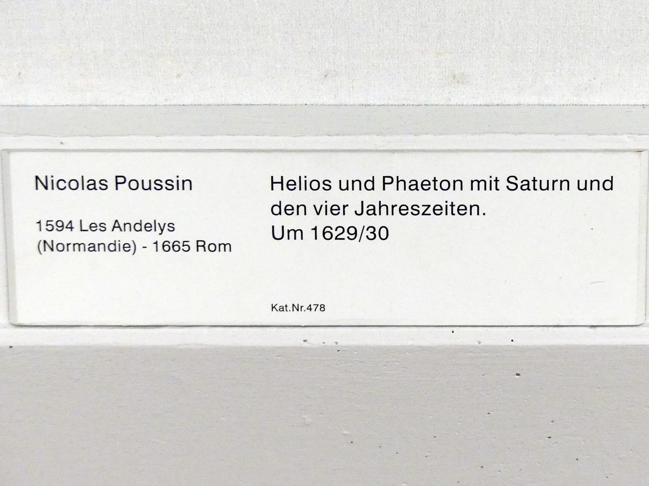 Nicolas Poussin (1624–1663), Helios und Phaeton mit Saturn und den vier Jahreszeiten, Berlin, Gemäldegalerie ("Berliner Wunder"), Kabinett 25, um 1629–1630, Bild 2/2
