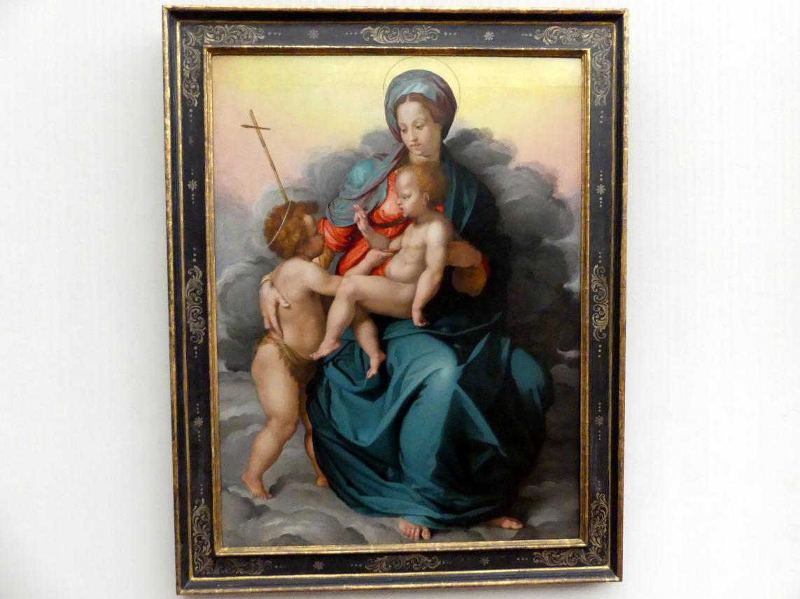 Jacopino del Conte (1532–1540), Maria mit dem Kind und dem Johannesknaben auf Wolken, Berlin, Gemäldegalerie ("Berliner Wunder"), Kabinett 30, 1530–1535, Bild 1/2