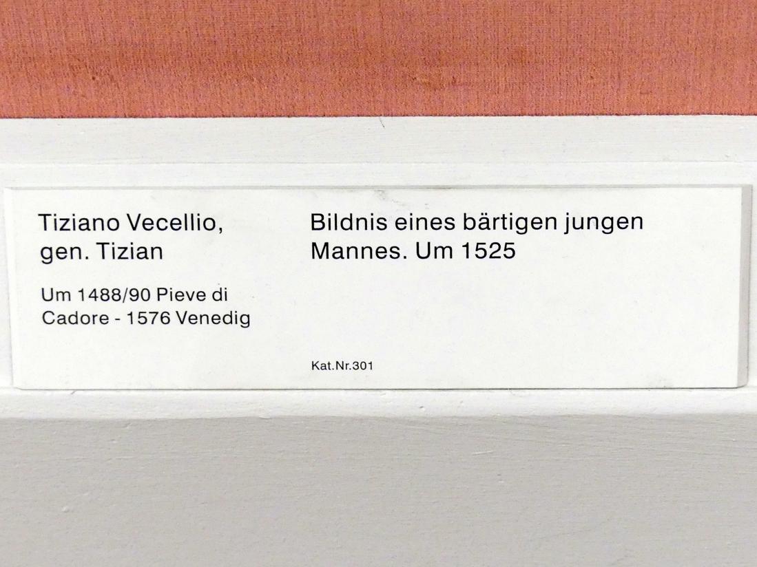 Tiziano Vecellio (Tizian) (1509–1575), Bildnis eines bärtigen jungen Mannes, Berlin, Gemäldegalerie ("Berliner Wunder"), Kabinett 32, um 1525, Bild 2/2