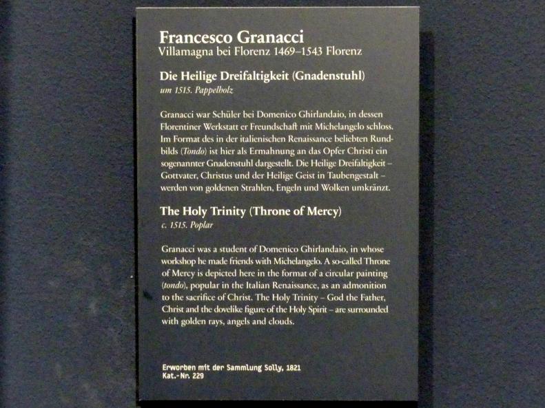 Francesco Granacci (1506–1543), Die Heilige Dreifaltigkeit (Gnadenstuhl), Berlin, Gemäldegalerie ("Berliner Wunder"), Wandelhalle, um 1515, Bild 2/2