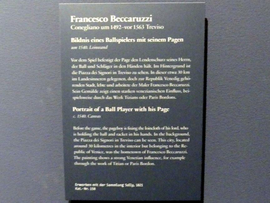Francesco Beccaruzzi (1540), Bildnis eines Ballspielers mit seinem Pagen, Berlin, Gemäldegalerie ("Berliner Wunder"), Wandelhalle, um 1540, Bild 2/2