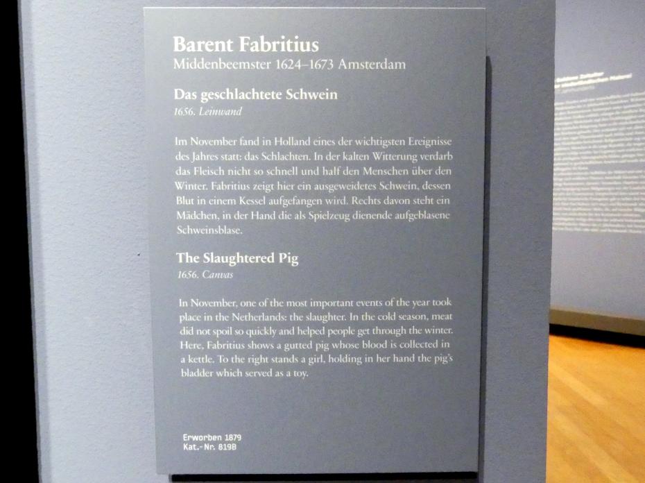 Barent Fabritius (1654–1664), Das geschlachtete Schwein, Berlin, Gemäldegalerie ("Berliner Wunder"), Wandelhalle, 1656, Bild 2/2