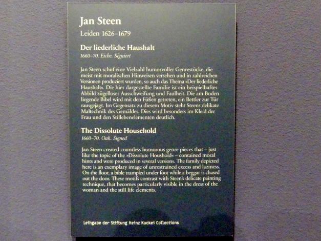 Jan Havickszoon Steen (1650–1678), Der liederliche Haushalt, Berlin, Gemäldegalerie ("Berliner Wunder"), Wandelhalle, 1660–1670, Bild 2/2