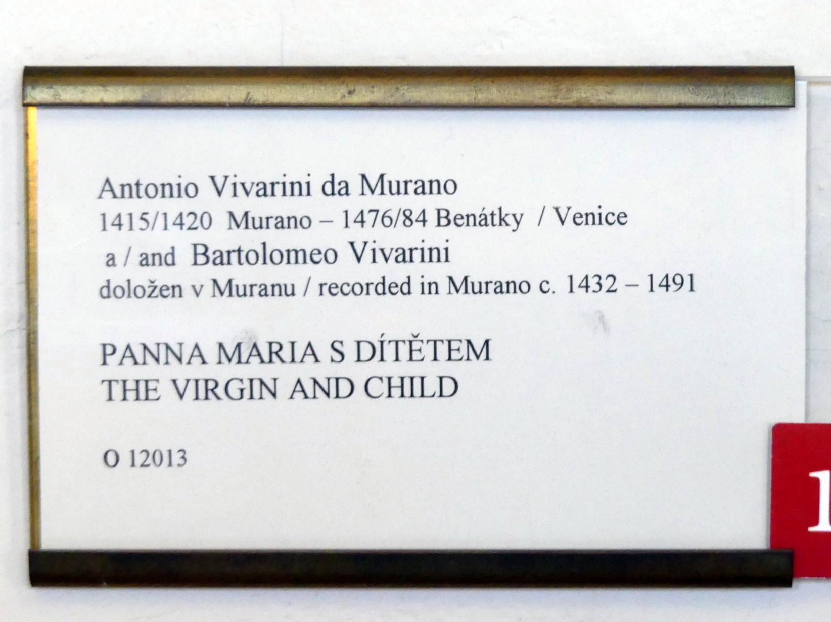 Antonio Vivarini (Antonio da Murano) (1447–1451), Maria mit dem segnenden Kind, Prag, Nationalgalerie im Palais Sternberg, 1. Obergeschoss, Saal 3, Undatiert, Bild 2/2