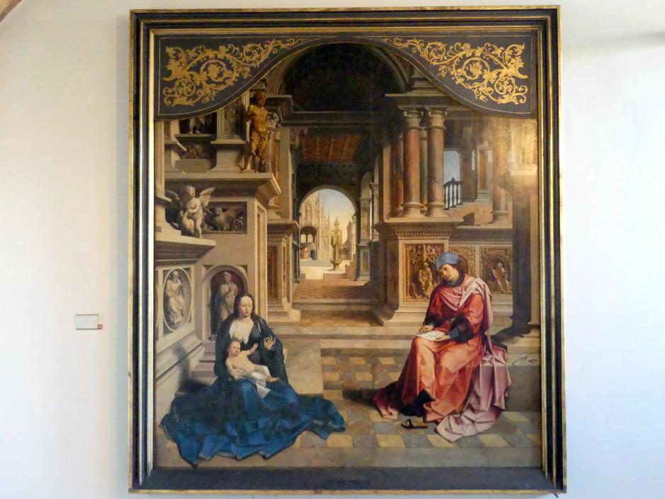 Jan Gossaert (Mabuse) (1505–1531), Der Hl. Evangelist Lukas malt die Jungfrau Maria, Prag, Nationalgalerie im Palais Sternberg, 1. Obergeschoss, Saal 8, Undatiert, Bild 1/5