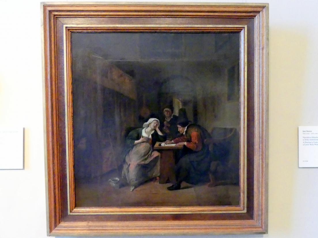 Jan Havickszoon Steen (1650–1678), Arztvisite bei einer Frau mit Liebeskummer, Prag, Nationalgalerie im Palais Sternberg, 2. Obergeschoss, Saal 4, Undatiert, Bild 1/2