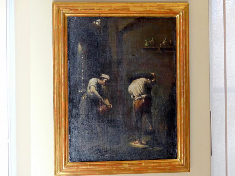 Giuseppe Maria Crespi (Spagnuolo) (1697–1733), Winzer im Weinkeller, Prag, Nationalgalerie im Palais Sternberg, 2. Obergeschoss, Saal 7, nach 1710, Bild 1/2